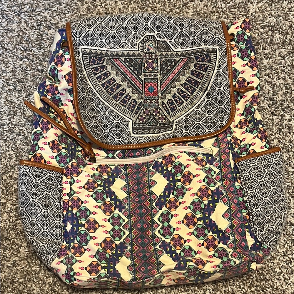 Mossimo Black Cream Geometric Aztec Canvas Backpack